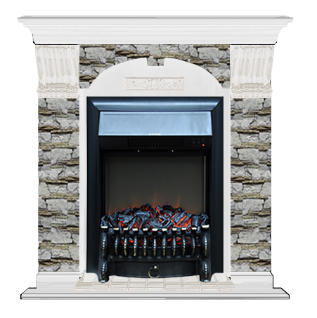 Электрокамин с классическим очагом 2D Glenrich Арочный (Fobos BL,BR) камень-Алтай/цвет-Белый