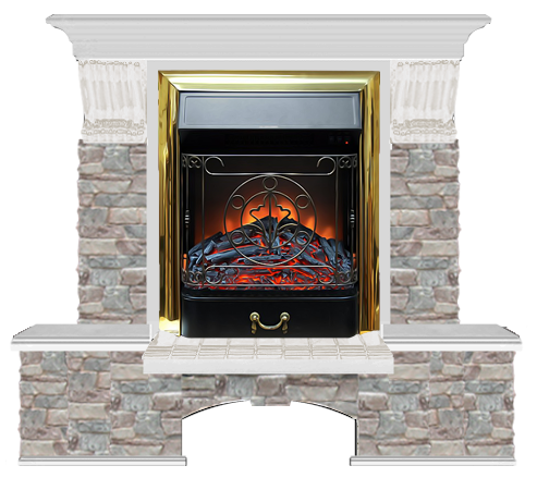 Электрокамин с классическим очагом 2D Glenrich Бостон К (Magestic BL,BR) камень-Грот цветной/цвет-Беленный дуб