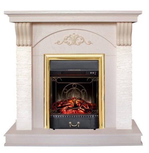 Электрокамин с классическим очагом 2D Real-Flame Corfino STD/EUG/18 NT WT- F612 с очагами Fobos s Lux BL/BR и Majestic s Lux BL/BR
