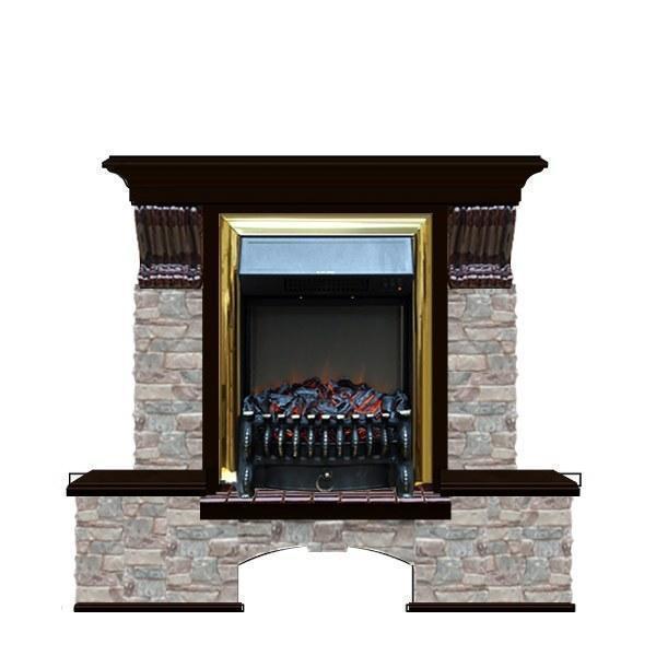 Электрокамин с классическим очагом 2D Glenrich Бостон К (Fobos BL,BR) камень-Грот цветной/цвет-Венге
