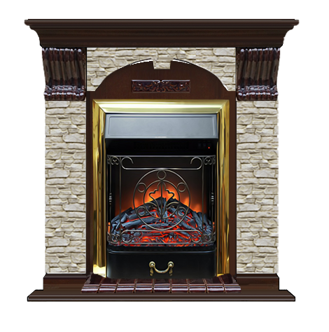 Электрокамин с классическим очагом 2D Glenrich Арочный (Magestic BL,BR) камень-Грот однотонный/цвет-Дуб 46