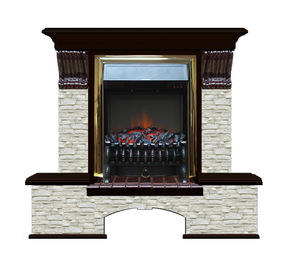 Электрокамин с классическим очагом 2D Glenrich Бостон К (Fobos BL,BR) камень-Грот однотонный/цвет-Венге