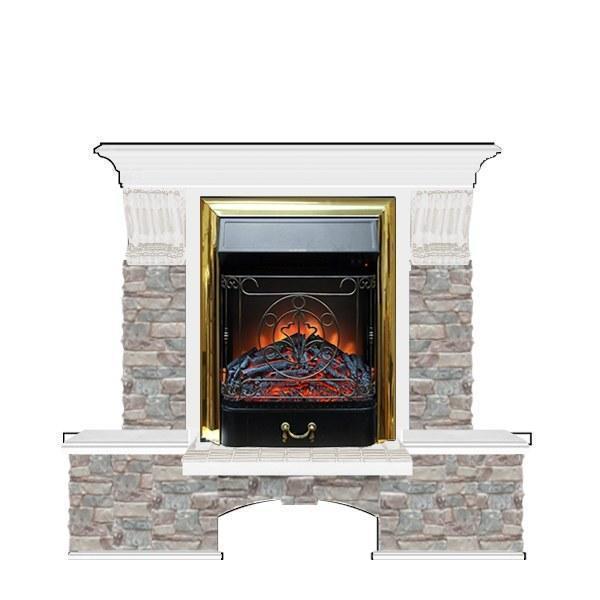 Электрокамин с классическим очагом 2D Glenrich Бостон К (Magestic BL,BR) камень-Грот цветной/цвет-Белый