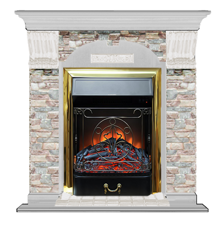 Электрокамин с классическим очагом 2D Glenrich Арочный (Magestic BL,BR) камень-Грот цветной/цвет-Беленный дуб