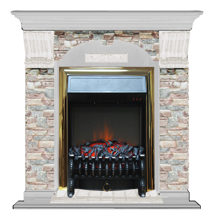 Электрокамин с классическим очагом 2D Glenrich Арочный (Fobos BL,BR) камень-Грот цветной/цвет-Беленный дуб