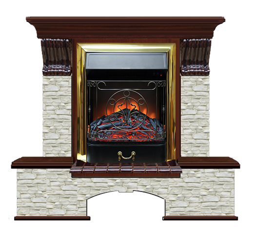 Электрокамин с классическим очагом 2D Glenrich Бостон К (Magestic BL,BR) камень-Грот однотонный/цвет-Красное дерево
