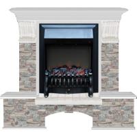 Электрокамин с классическим очагом 2D Glenrich Бостон К (Fobos BL,BR) камень-Грот цветной/цвет-Беленный дуб