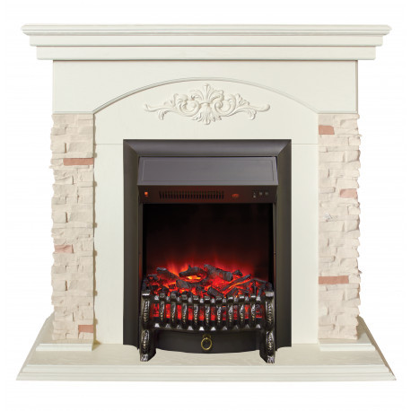 Электрокамин с классическим очагом 2D Real-Flame Neapolis STD/EUG WT (WT- F612) с очагом Fobos s Lux BL/BR, Majestic s Lux BL/BR