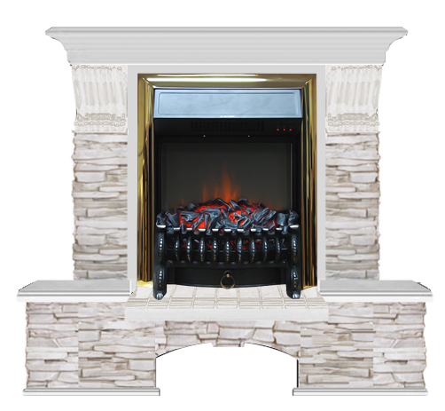 Электрокамин с классическим очагом 2D Glenrich Бостон К (Fobos BL,BR) камень-Грот цветной/цвет-Беленный дуб