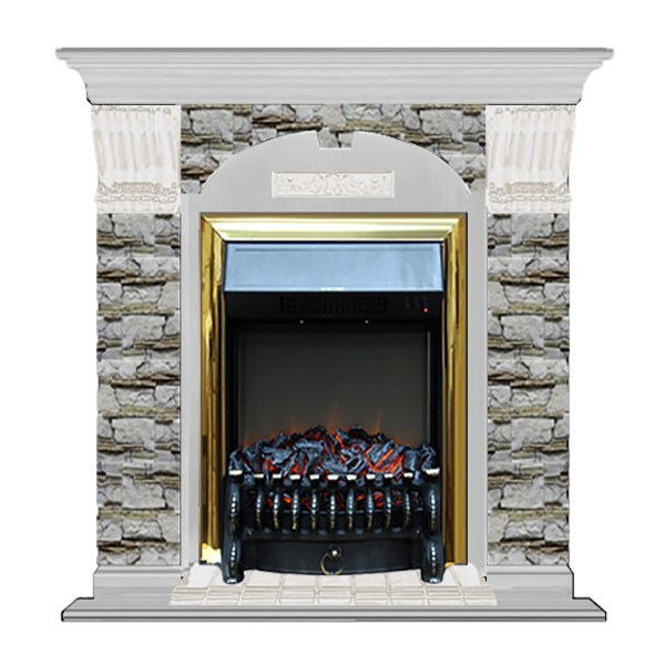 Электрокамин с классическим очагом 2D Glenrich Арочный (Fobos BL,BR) камень-Алтай/цвет-Беленный дуб