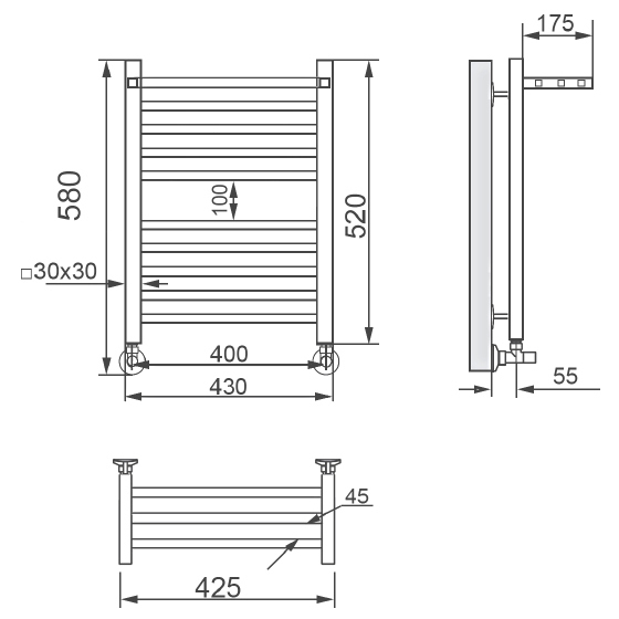 Водяной полотенцесушитель Ника ЛМ-3 Хром (Комплектация с вентилями) 60х40 -10