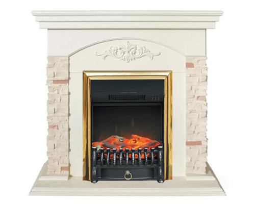 Электрокамин с классическим очагом 2D Real-Flame Neapolis STD/EUG WT (WT- F612) с очагом Fobos s Lux BL/BR, Majestic s Lux BL/BR