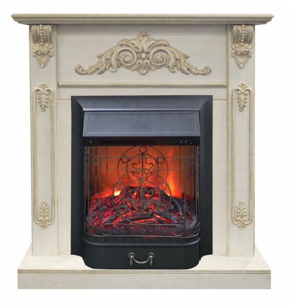 Электрокамин с классическим очагом 2D Real-Flame Lilian STD/EUG WT с очагами Fobos s Lux BL/BR, Majestic s Lux BL/BR