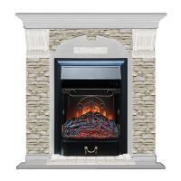 Электрокамин с классическим очагом 2D Glenrich Арочный (Magestic BL,BR) камень-Грот однотонный/цвет-Беленный дуб