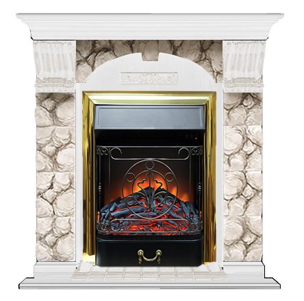 Электрокамин с классическим очагом 2D Glenrich Арочный (Magestic BL,BR) камень-Карелия/цвет-Белый
