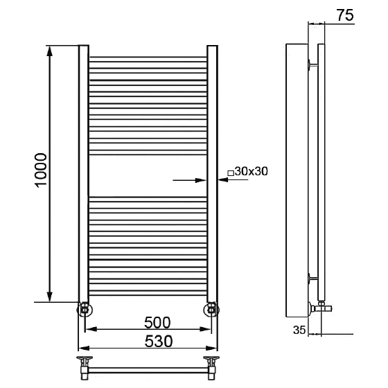 Водяной полотенцесушитель Ника ЛМ-2 Хром (Комплектация с вентилями) 100х50 -18