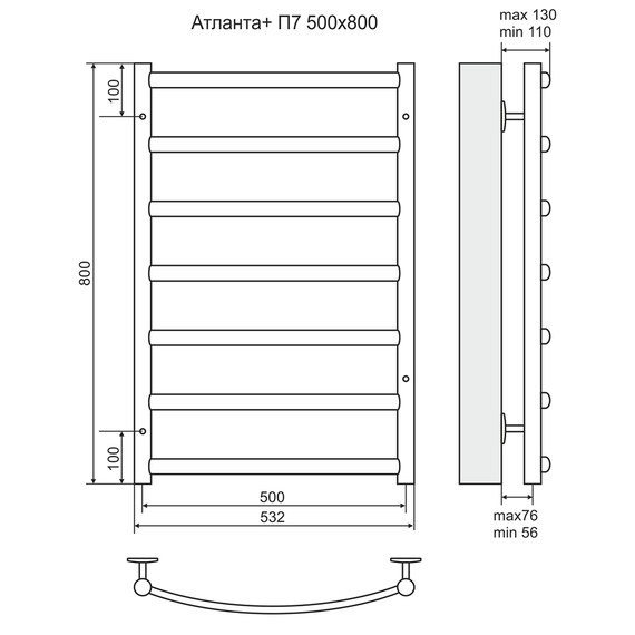 Водяной полотенцесушитель Terminus Атланта П7 500х800