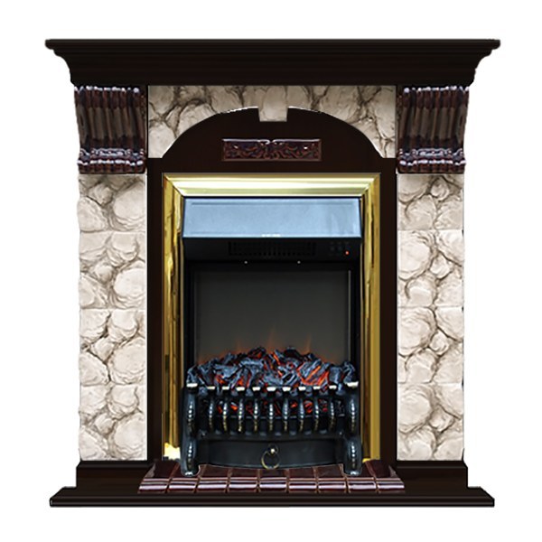 Электрокамин с классическим очагом 2D Glenrich Арочный (Fobos BL,BR) камень-Карелия/цвет-Венге