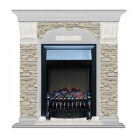 Электрокамин с классическим очагом 2D Glenrich Арочный (Fobos BL,BR) камень-Грот однотонный/цвет-Беленный дуб