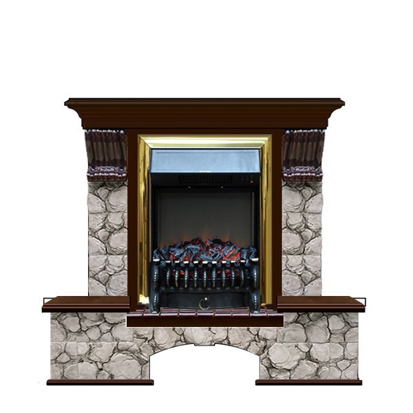 Электрический камин с эффектом живого огня Glenrich Бостон К (Fobos BL,BR) камень-Карелия/цвет-Дуб 46