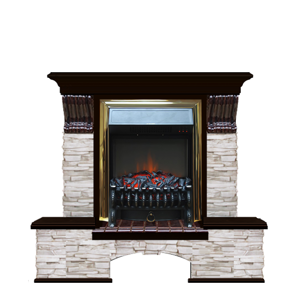 Электрокамин с классическим очагом 2D Glenrich Бостон К (Fobos BL,BR) камень-Мисхор/цвет-Венге