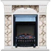 Электрокамин с классическим очагом 2D Glenrich Арочный (Fobos BL,BR) камень-Карелия/цвет-Белый