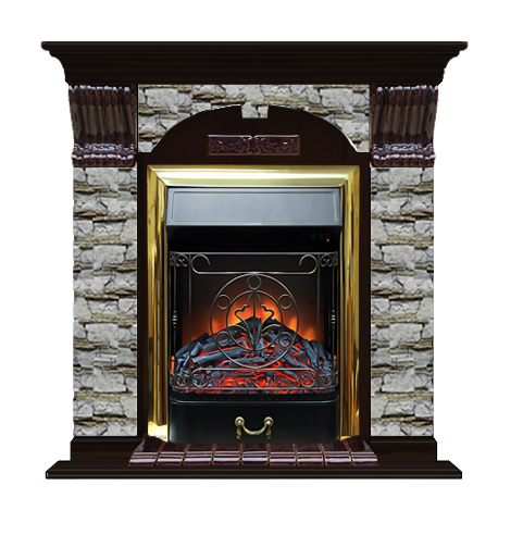 Электрокамин с классическим очагом 2D Glenrich Арочный (Magestic BL,BR) камень-Алтай/цвет-Венге