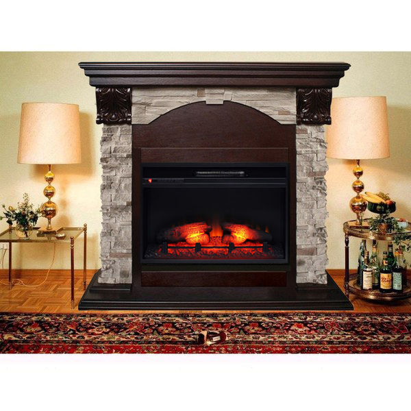 Электрокамин с широким очагом 2D Real-Flame Dublin ROCK STD/EUG/24 AO Eridan 24