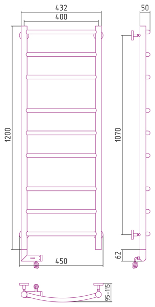 Электрический полотенцесушитель Сунержа Галант 2.0 1200х400 (00-5200-1240)