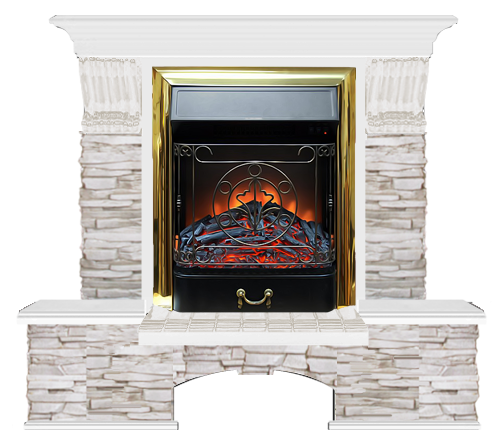 Электрокамин с классическим очагом 2D Glenrich Бостон К (Magestic BL,BR) камень-Мисхор/цвет-Белый