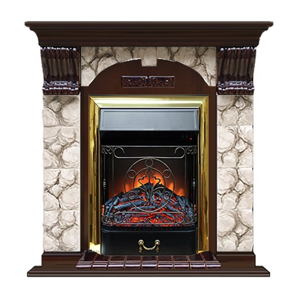 Электрокамин с классическим очагом 2D Glenrich Арочный (Magestic BL,BR) камень-Карелия/цвет-Дуб 46
