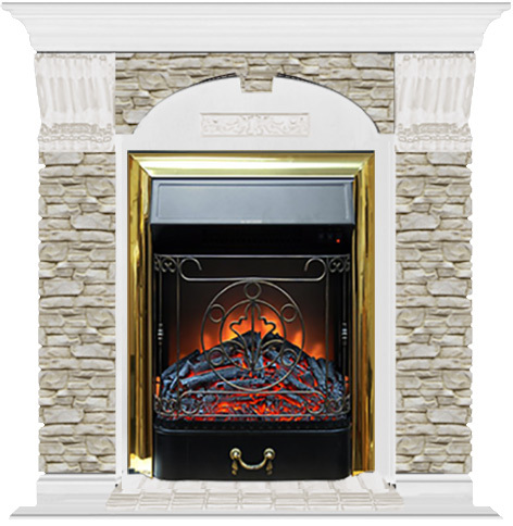 Электрокамин с классическим очагом 2D Glenrich Арочный (Magestic BL,BR) камень-Грот однотонный/цвет-Белый