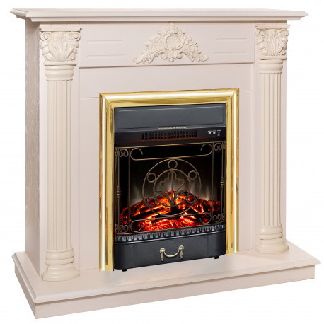 Электрокамин с классическим очагом 2D Real-Flame Stefania STD/EUG WT с очагом "Fobos s Lux BL/BR, Majestic s Lux BL/BR"