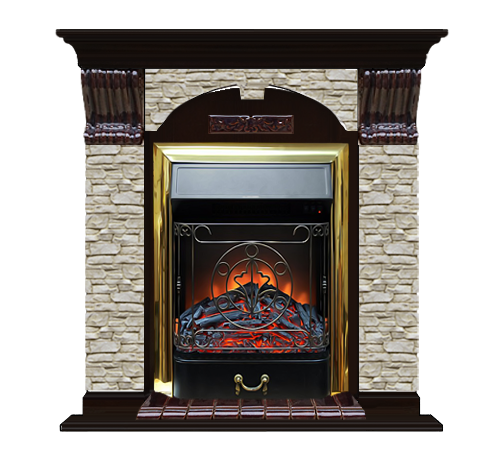Электрокамин с классическим очагом 2D Glenrich Арочный (Magestic BL,BR) камень-Грот однотонный/цвет-Венге