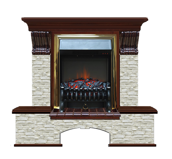 Электрокамин с классическим очагом 2D Glenrich Бостон К (Fobos BL,BR) камень-Грот однотонный/цвет-Красное дерево
