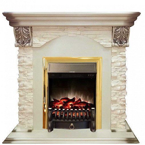 Камин в квартиру электрический Real-Flame Dublin LUX STD/EUG/24 WT с очагом Fobos s Lux BL/BR, Majestic s Lux BL/BR
