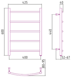 Электрический полотенцесушитель СТИЛЬЕ ЭПС Формат 40 Л 600х400 (5) Г16