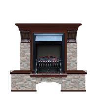 Красивый каменный камин с эффектом живого огня Glenrich Бостон К (Fobos BL,BR) камень-Грот цветной/цвет-Красное дерево