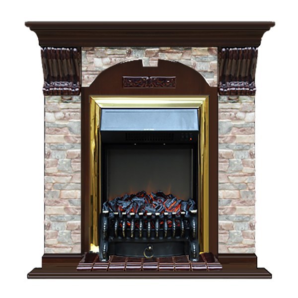 Электрокамин с классическим очагом 2D Glenrich Арочный (Fobos BL,BR) камень-Грот цветной/цвет-Дуб 46