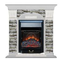 Электрокамин с классическим очагом 2D Glenrich Арочный (Magestic BL,BR) камень-Алтай/цвет-Беленный дуб