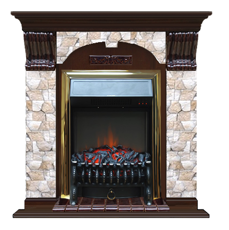 Электрокамин с классическим очагом 2D Glenrich Арочный (Fobos BL,BR) камень-Арбат/цвет-Дуб 46