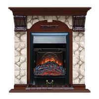 Электрокамин с классическим очагом 2D Glenrich Арочный (Magestic BL,BR) камень-Карелия/цвет-Красное дерево