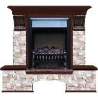 Электрокамин с классическим очагом 2D Glenrich Бостон К (Fobos BL,BR) камень-Арбат цвет-Красное дерево