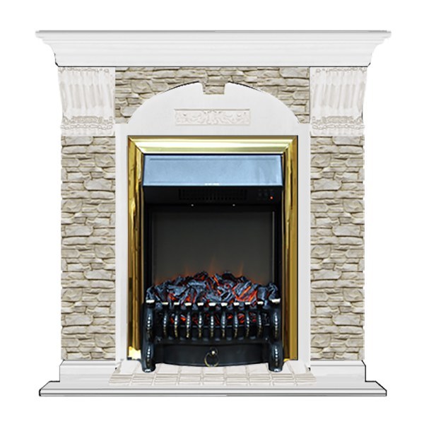 Электрокамин с классическим очагом 2D Glenrich Арочный (Fobos BL,BR) камень-Грот однотонный/цвет-Белый