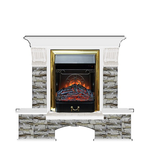 Электрокамин с классическим очагом 2D Glenrich Бостон К (Magestic BL,BR) камень-Алтай/цвет-Белый