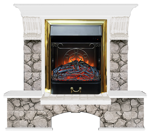 Электрокамин с классическим очагом 2D Glenrich Бостон К (Magestic BL,BR) камень-Карелия/цвет-Белый