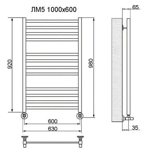 Водяной полотенцесушитель Ника ЛМ-5 100/60 с вентилями