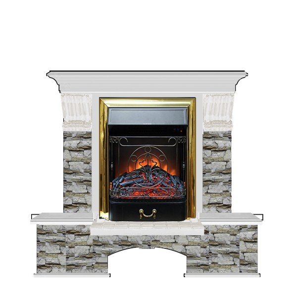 Электрокамин с классическим очагом 2D Glenrich Бостон К (Magestic BL,BR) камень-Алтай/цвет-Беленный дуб