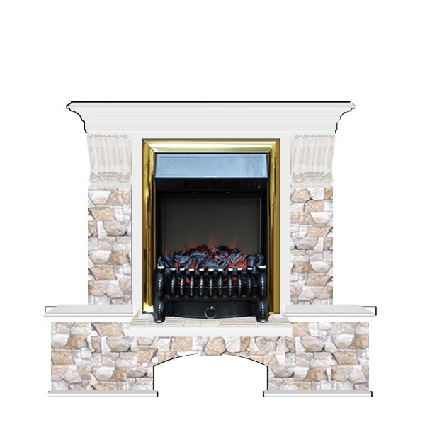 Электрокамин с классическим очагом 2D Glenrich Бостон К (Fobos BL,BR) камень-Арбат/цвет-Белый