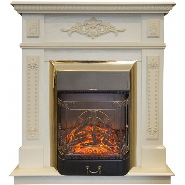 Электрокамин с классическим очагом 2D Real-Flame Lilian STD/EUG WT с очагами Fobos s Lux BL/BR, Majestic s Lux BL/BR